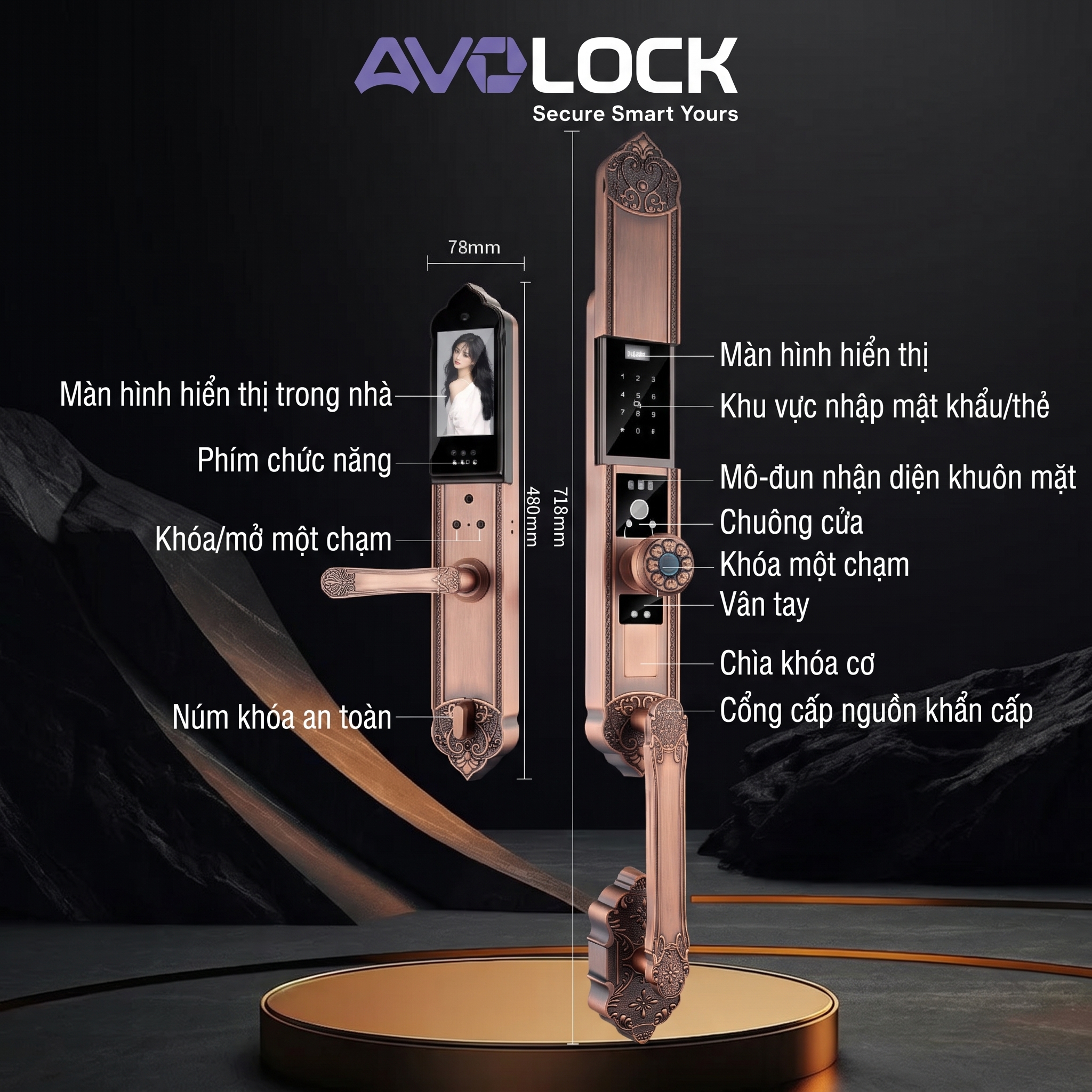 Khóa cửa thông minh tân cổ điển AVOLOCK AC8812R – Face ID 3D, bảo mật toàn diện cho biệt thự đẳng cấp - Ảnh 7