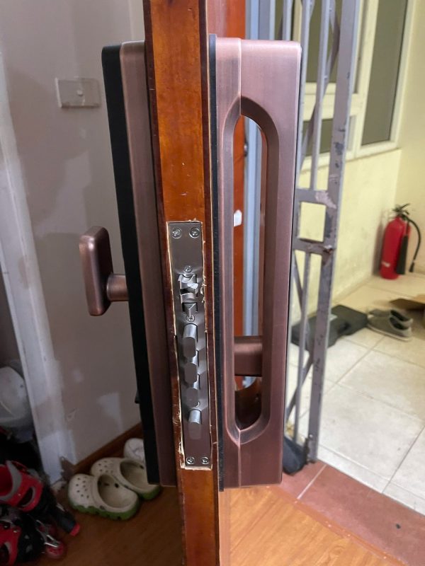 Hông cửa khóa vân tay Bosch FU8 Plus, thân khóa inox và tay nắm trong