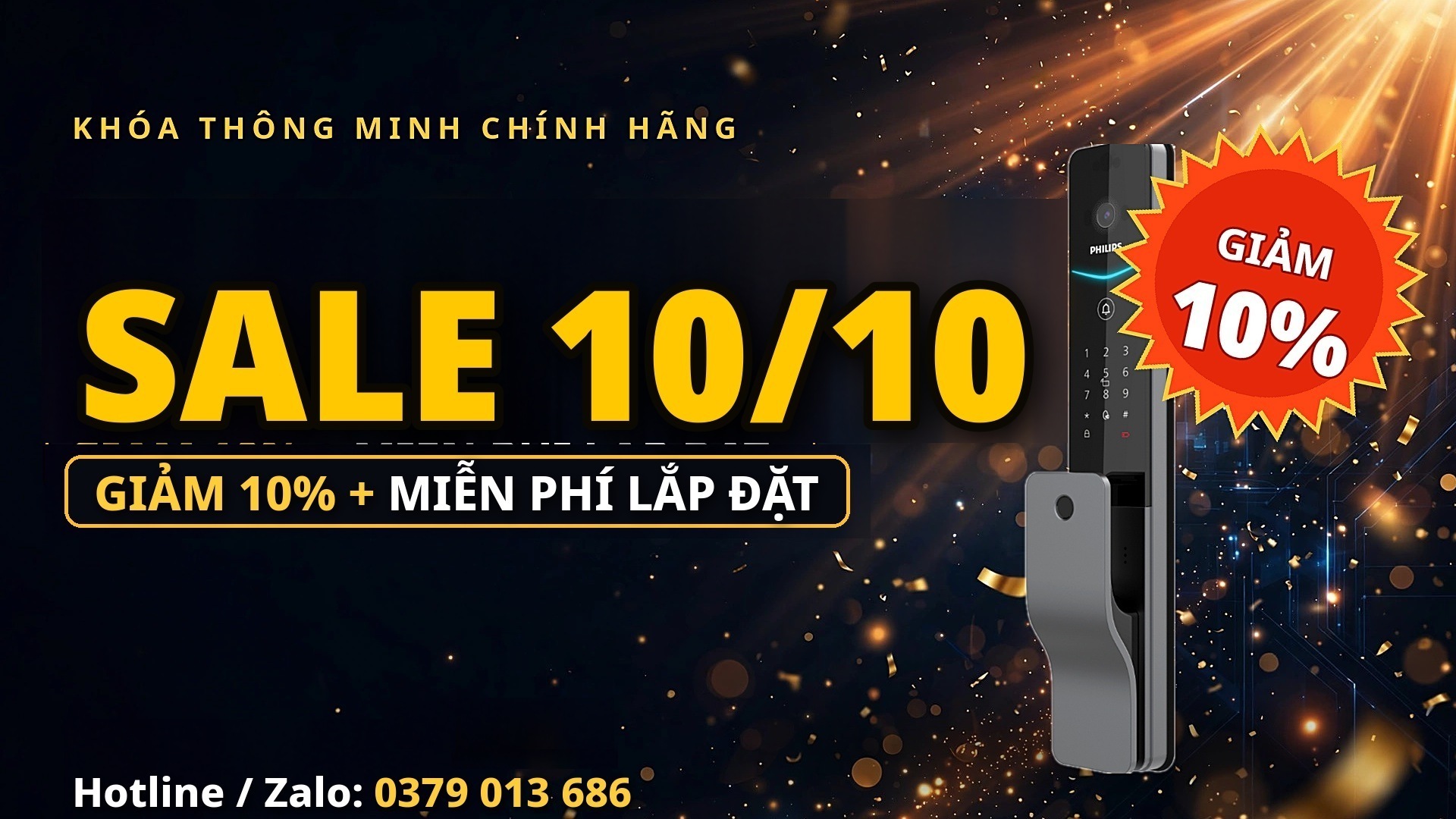 Sale 10/10 giảm 10% miễn phí lắp đặt khóa vân tay