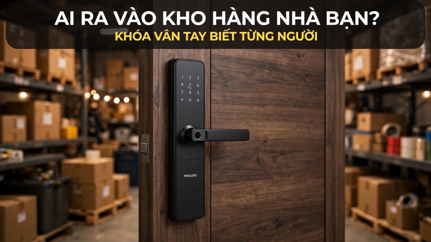 Ảnh bìa: Khóa vân tay Philips DDL609-5HS kiểm soát ai ra vào kho hàng tại nhà