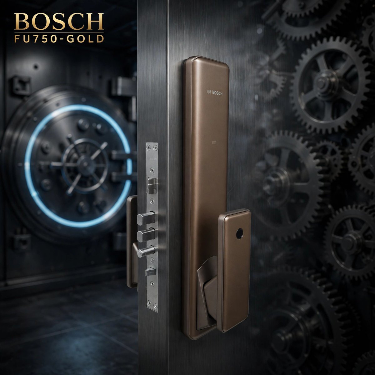 Khóa vân tay Bosch FU750-Gold Khóa vân tay Bosch FU750-Gold push-pull vàng đồng cho cửa gỗ tại Ứng Hòa